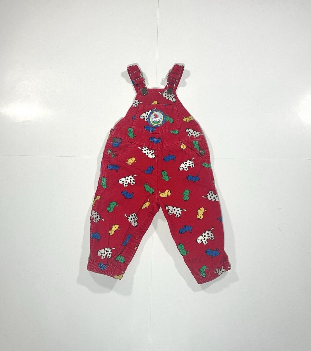 Vintage OshKosh Red Corduroy Boys Kennel Klub Bib Overalls Puppy Size 18 Months